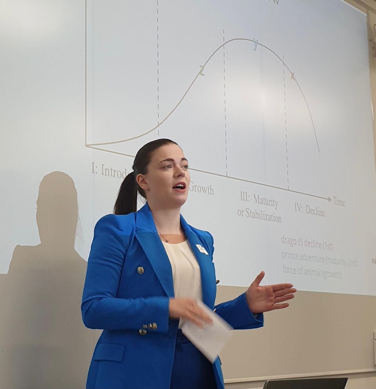 Emily leitet einen Workshop vor einer Wachstumskurve